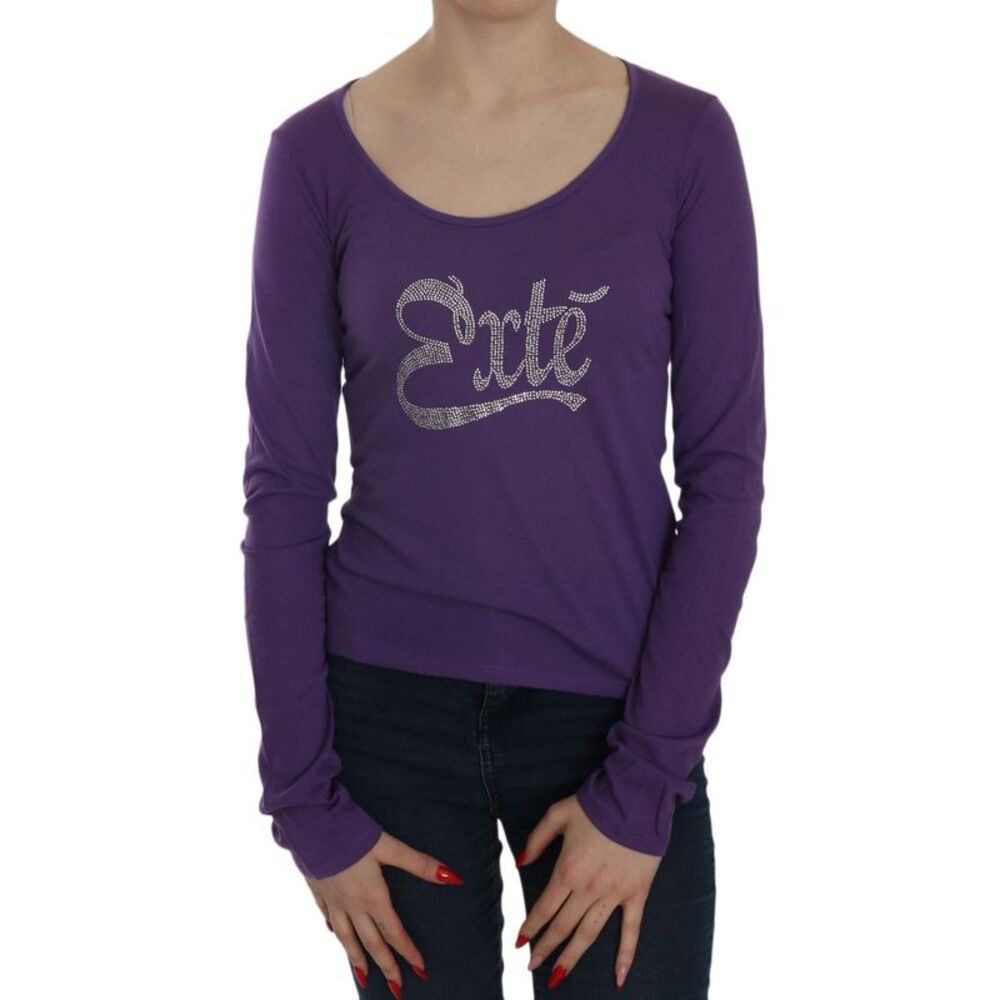 Exte Purple Crystal Embellished Long Sleeve Casual Women's Top